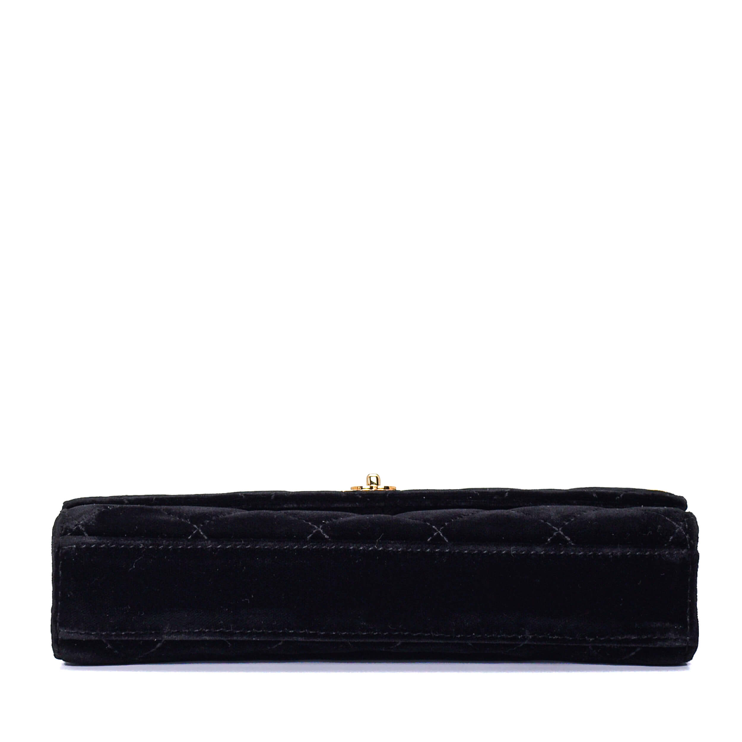 Chanel - Black Quilted Velvet Gold Chain Baguette Bag